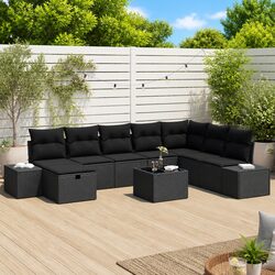 Outdoor Garden Sofa Set Modular Poly Rattan Black Lounge Seating with Cushions