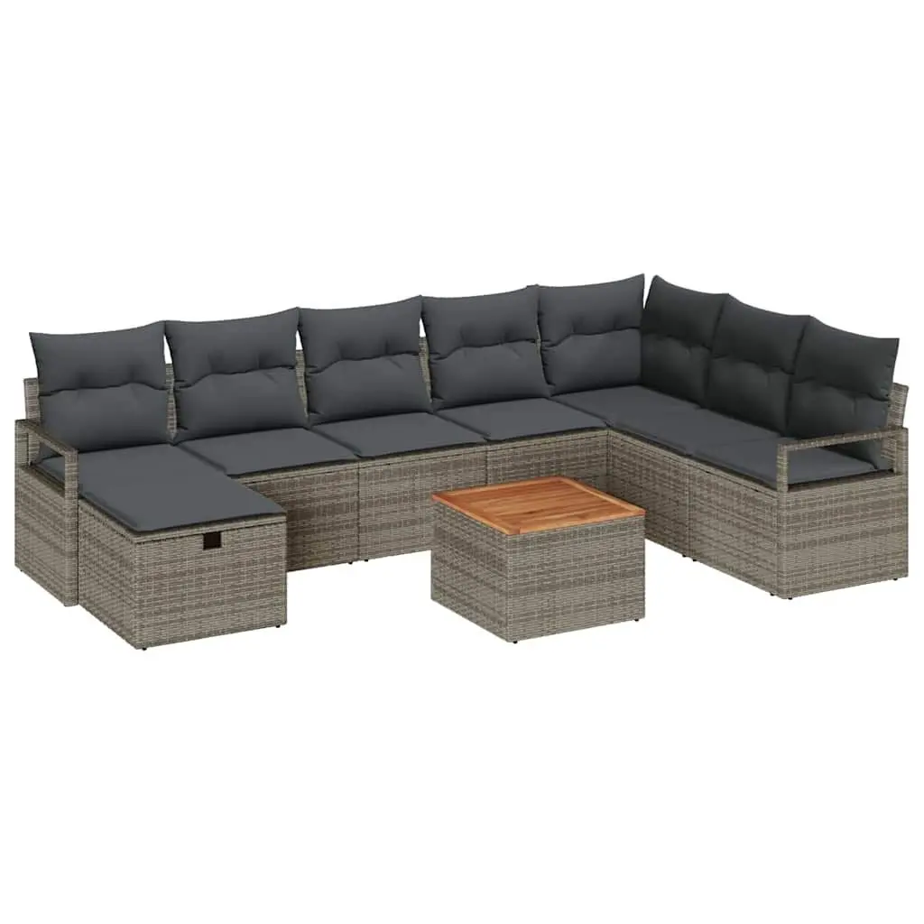 Outdoor Garden Sofa Set 9 Piece Grey Poly Rattan with Removable Cushions Weather Resistant for Patio and Garden