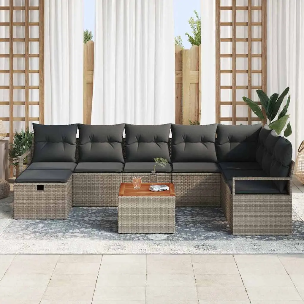 Outdoor Garden Sofa Set 9 Piece Grey Poly Rattan with Removable Cushions Weather Resistant for Patio and Garden