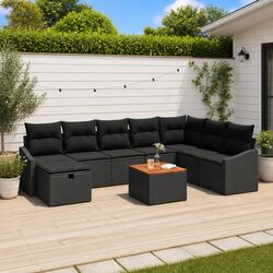 Stylish Modular 9-Piece Garden Sofa Set in Black