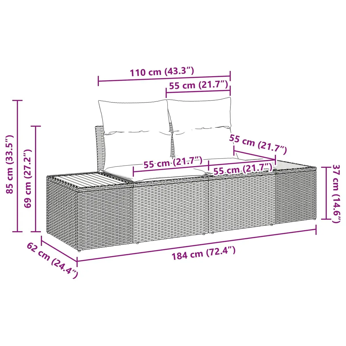 Modular Sofa Set 4 Pieces Black Poly Rattan Weather-Resistant Outdoor Garden Lounge Furniture