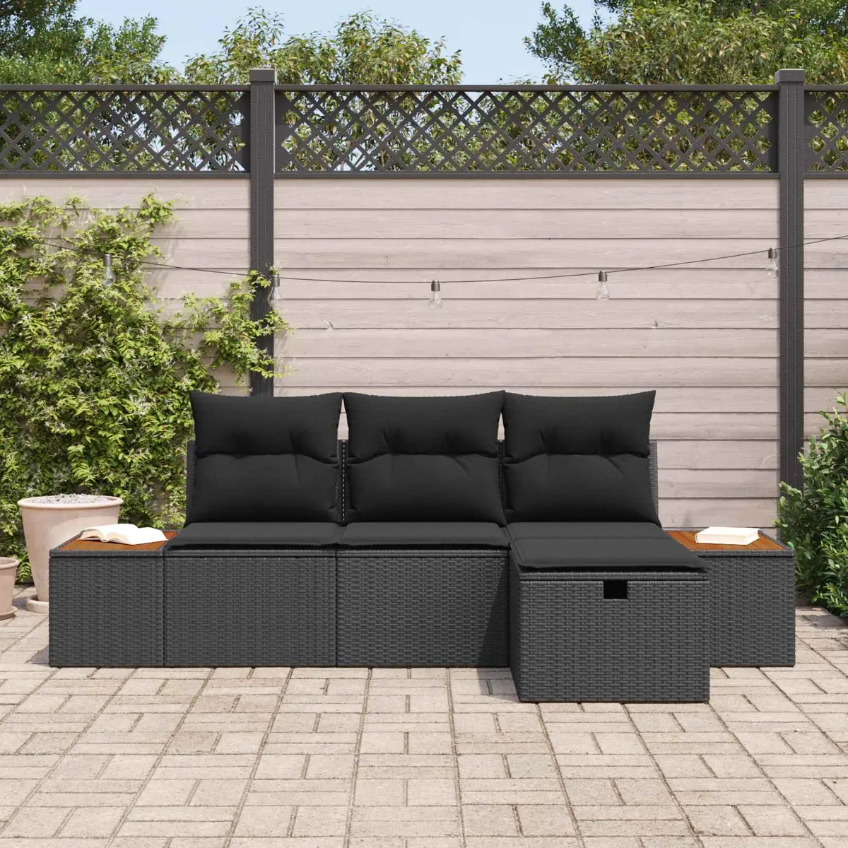 Modular Sofa Set 4 Pieces Black Poly Rattan Weather-Resistant Outdoor Garden Lounge Furniture