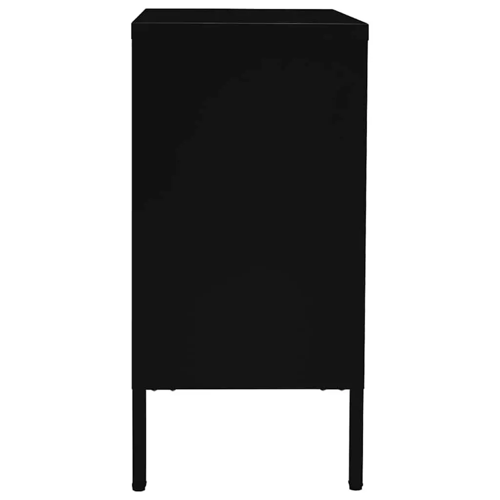 Sideboard Black 75x35x70 cm Steel Glass Adjustable Shelf 3 Drawers