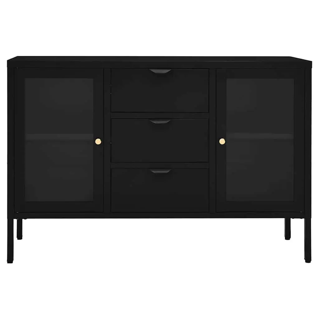 Sideboard Black 105x35x70 cm Storage Cabinet with Tempered Glass Drawers and Adjustable Shelves