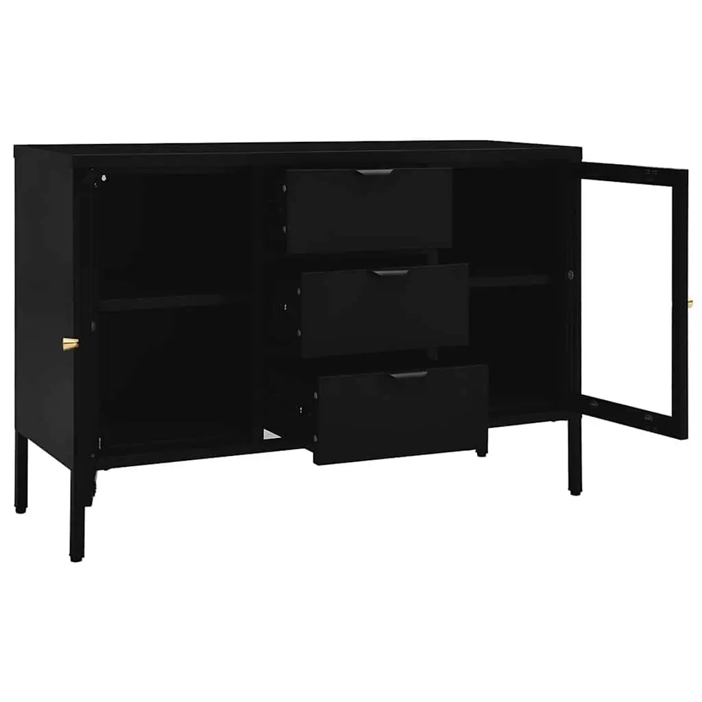 Sideboard Black 105x35x70 cm Storage Cabinet with Tempered Glass Drawers and Adjustable Shelves