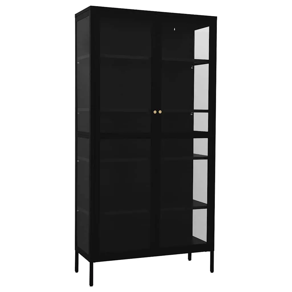 Display Cabinet 90x40x180 cm Steel Tempered Glass 4 Adjustable Shelves Black