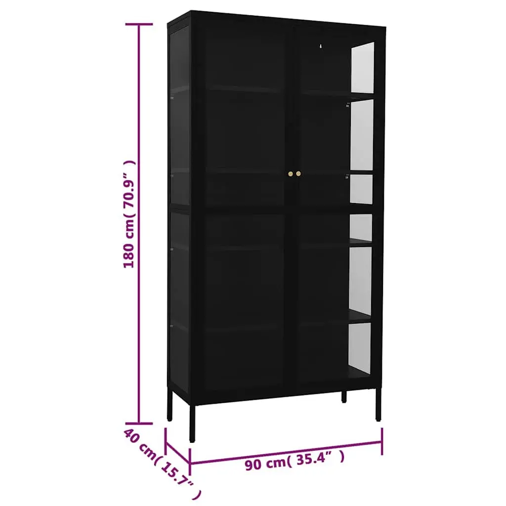Display Cabinet 90x40x180 cm Steel Tempered Glass 4 Adjustable Shelves Black