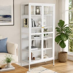 Storage Cabinet White 90x40x180cm Tempered Glass Display Shelving Unit