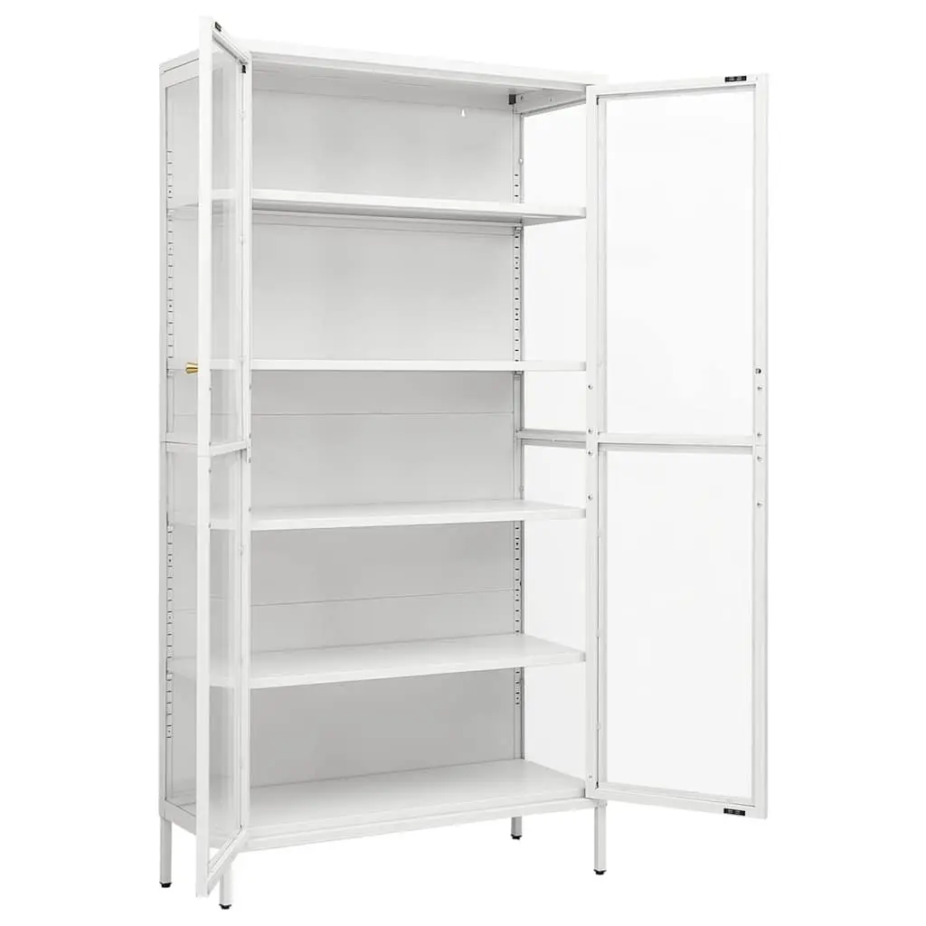 Display Cabinet 90x40x180cm White Tempered Glass Adjustable Shelves Steel Frame
