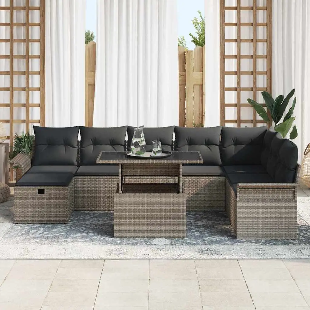 Modular Garden Sofa Set 9 Pieces Outdoor Patio Furniture Grey Poly Rattan