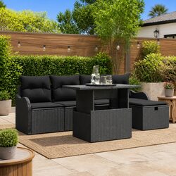 Garden Sofa Set 6 pcs Modular Outdoor Furniture Black Poly Rattan with Cushions