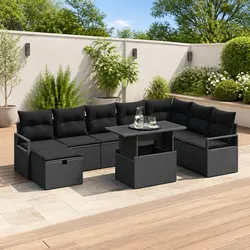Outdoor Garden Sofa Set 9 pcs Modular Poly Rattan Black Patio Furniture