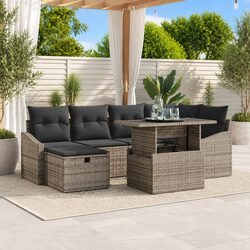 Garden Sofa Set 7 Piece Modular Outdoor Furniture with Cushions Grey Rattan