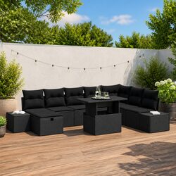 9 Piece Modular Garden Sofa Set Height-Adjustable Table Outdoor Furniture Black