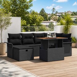 Garden Sofa Set 7 Pcs Outdoor Furniture Height-Adjustable Backrest Black Poly