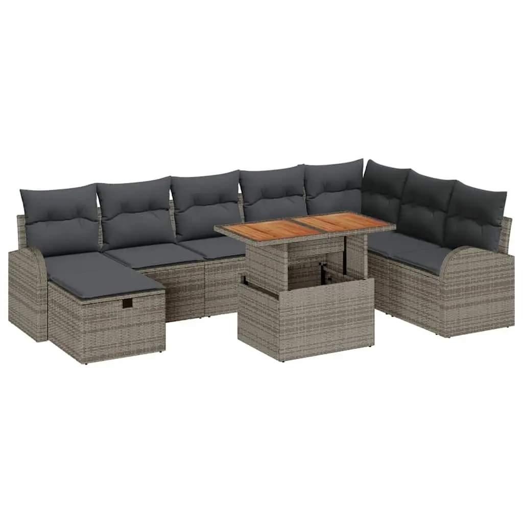 Garden Sofa Set 9 Piece Modular Outdoor Furniture Grey Poly Rattan Patio Seating