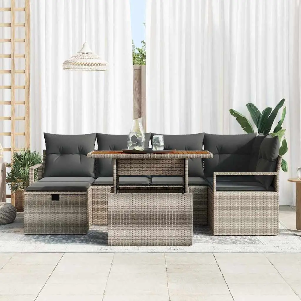 Garden Sofa Set 7 Piece Height-Adjustable Grey Poly Rattan Outdoor Furniture