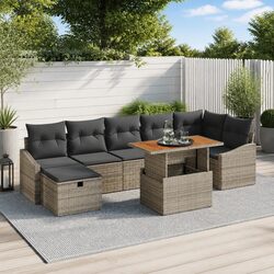 Garden Sofa Set 8 Pieces Height-Adjustable Grey Outdoor Furniture Patio Rattan