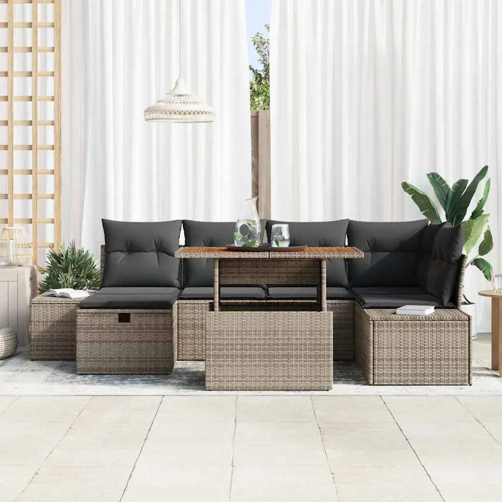 Garden Sofa Set 7 Pieces Height-Adjustable Grey Poly Rattan Outdoor Furniture