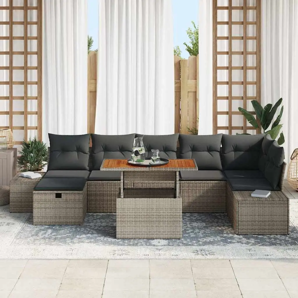 Modular Outdoor Sofa Set 8 Piece with Height Adjustable Legs Grey Rattan