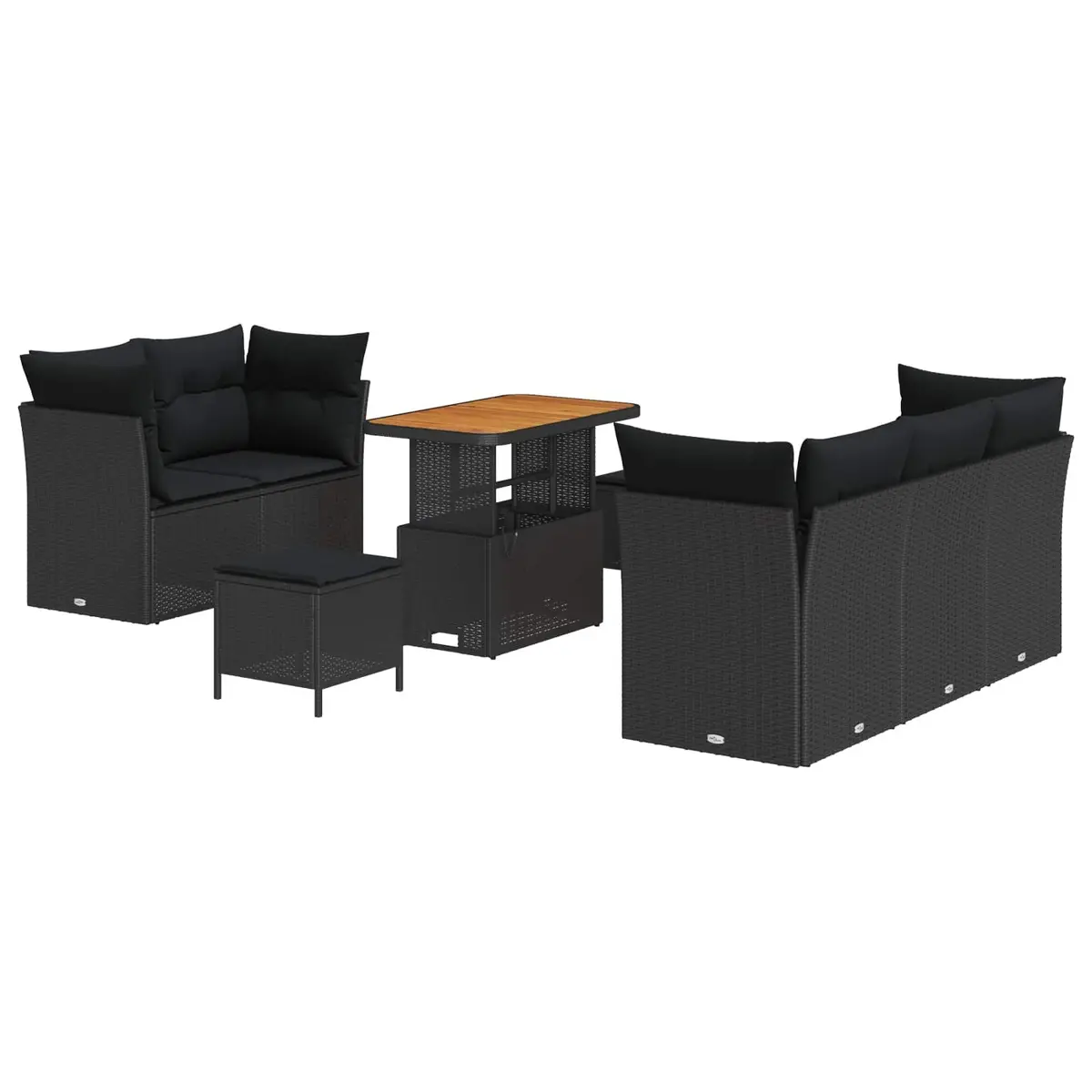 Modular Garden Sofa Set 8 Piece Black Outdoor Furniture Poly Rattan Acacia Wood Powder Coated Steel Frame