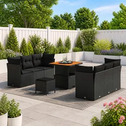 Modular Garden Sofa Set Height-Adjustable 9 Pieces Black Outdoor Furniture
