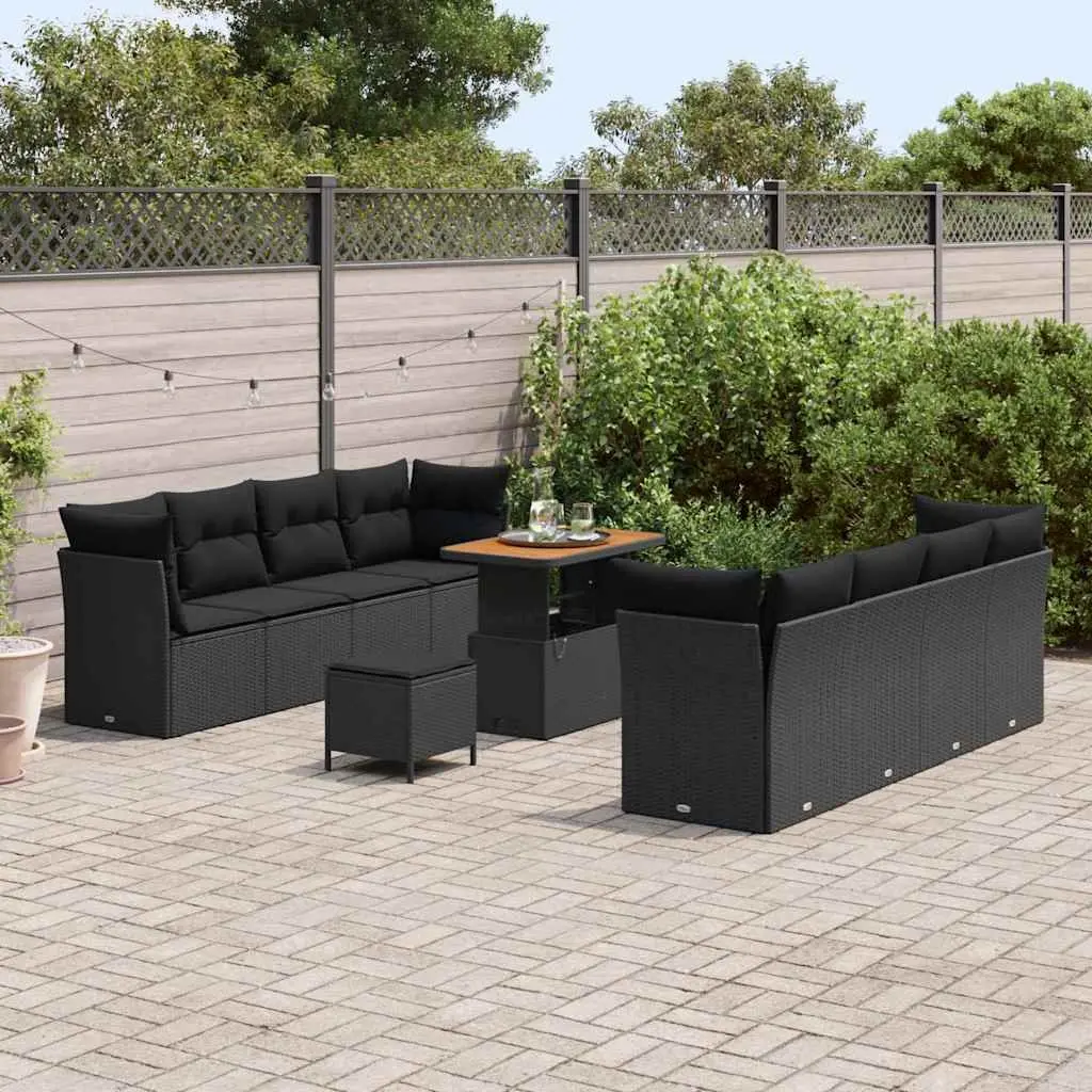 Garden Sofa Set 11 Pieces Outdoor Furniture Modular Rattan Seating Black