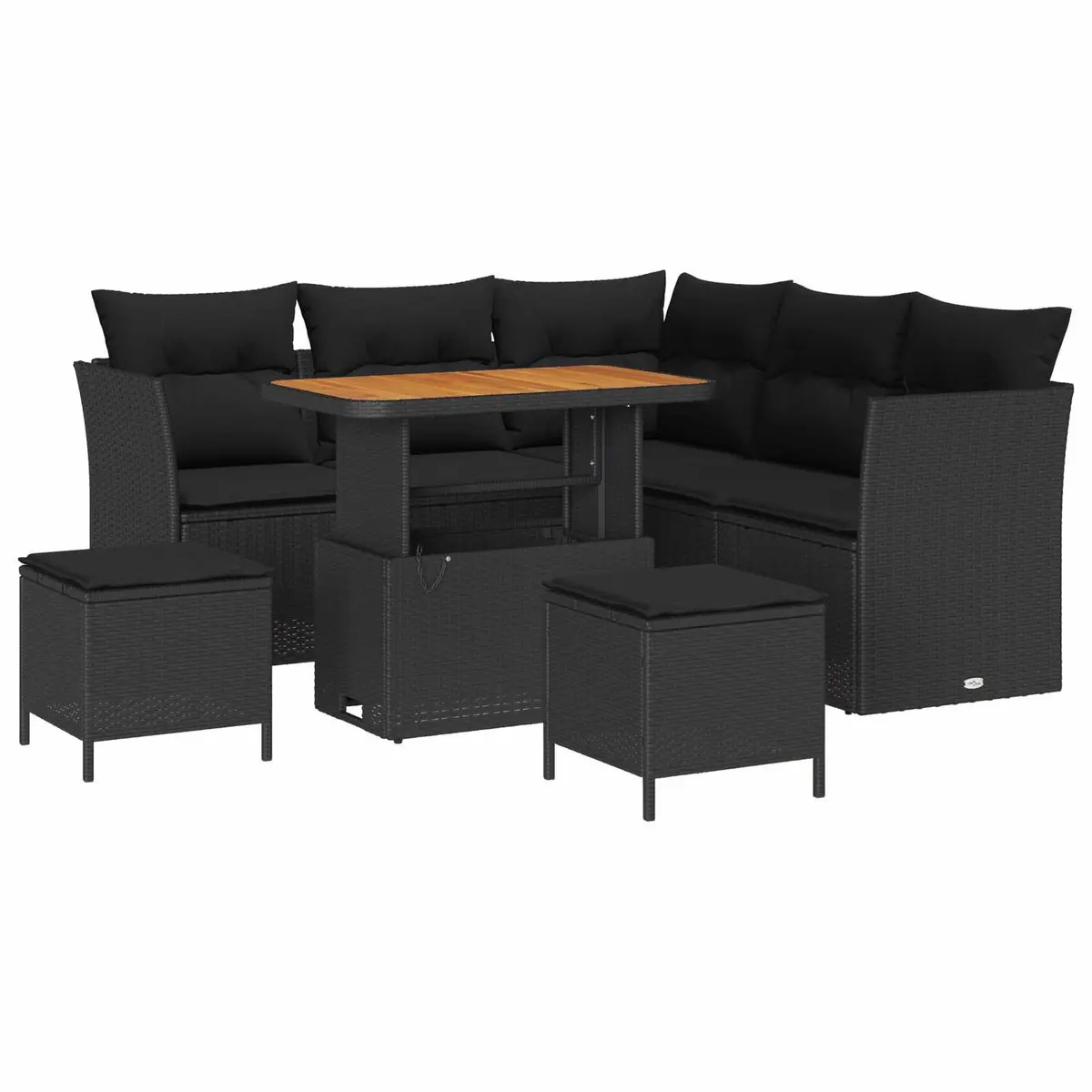 Outdoor Garden Sofa Set 8 Pieces Modular Black Poly Rattan Adjustable Height