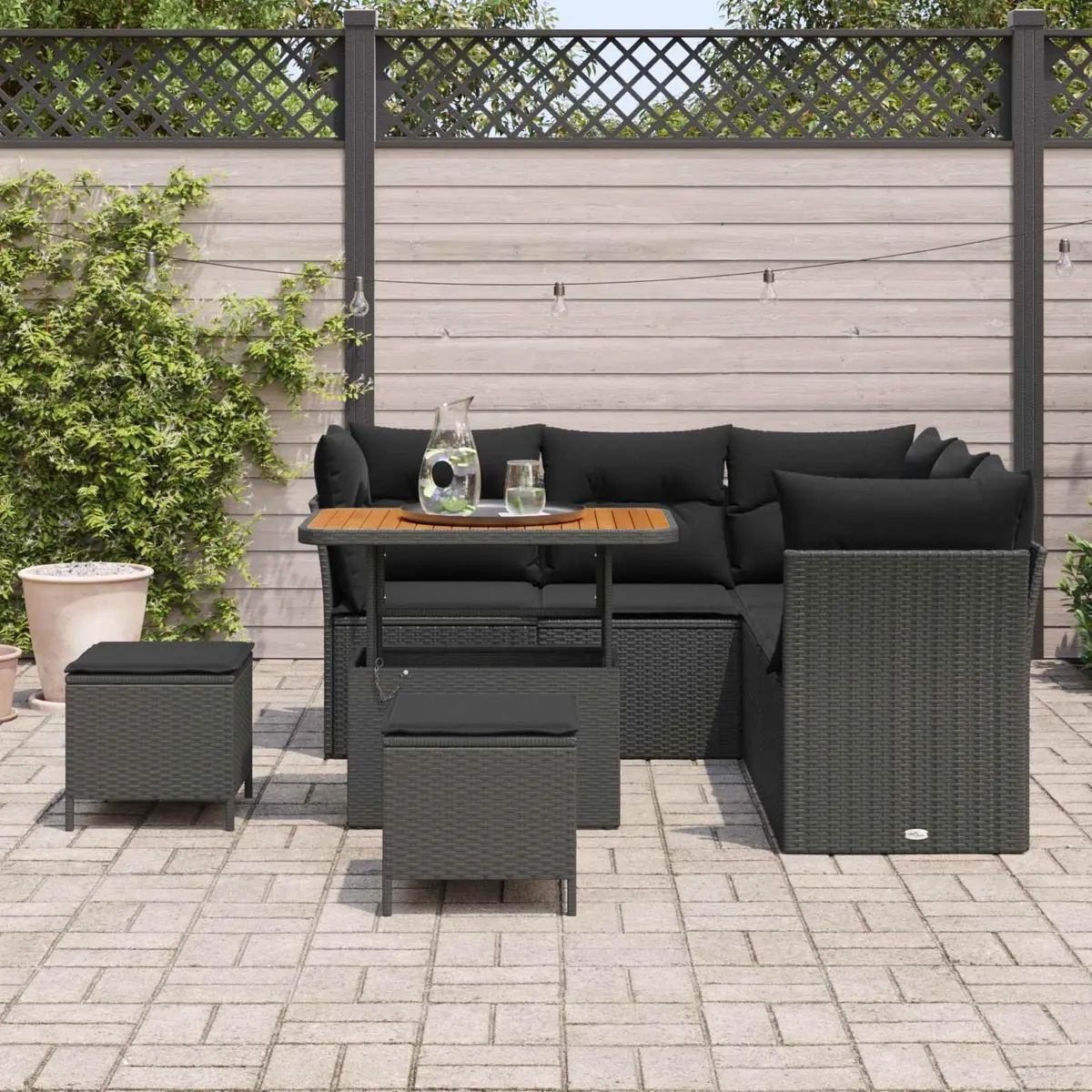 Outdoor Garden Sofa Set 8 Pieces Modular Black Poly Rattan Adjustable Height