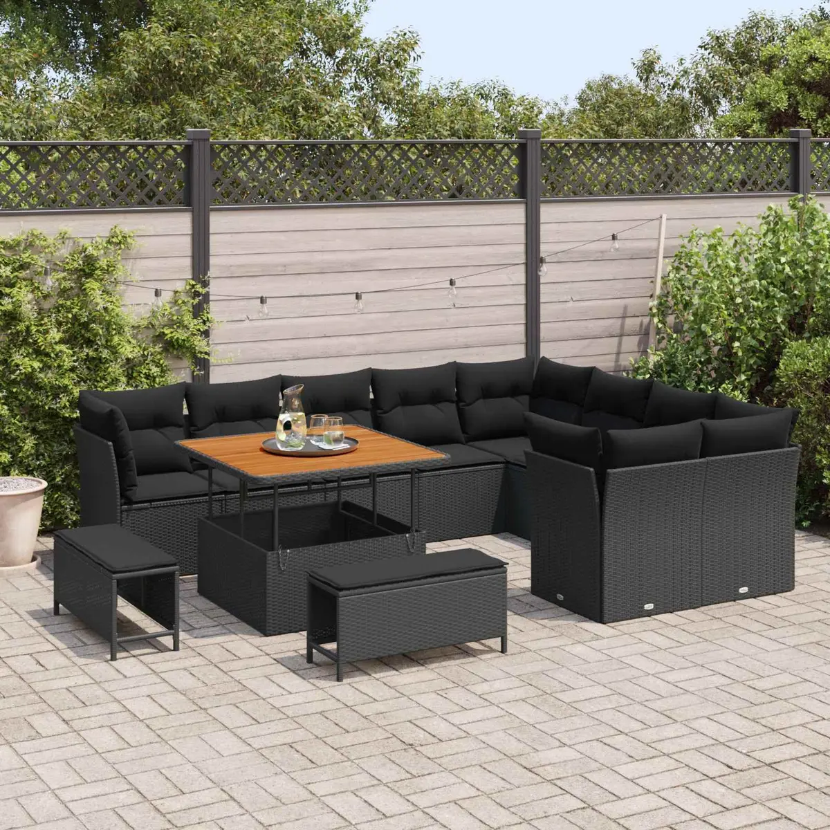 Outdoor Garden Sofa Set 12 Piece Modular Height Adjustable Black Poly Rattan