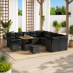 Garden Sofa Set 13 Pieces Outdoor Furniture Black Poly Rattan Modular Lounge