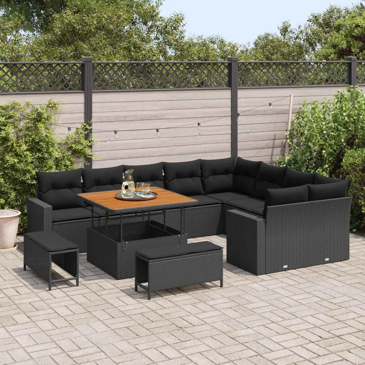 Outdoor Garden Sofa Set 12 Piece Height-Adjustable Modular Poly Rattan Black