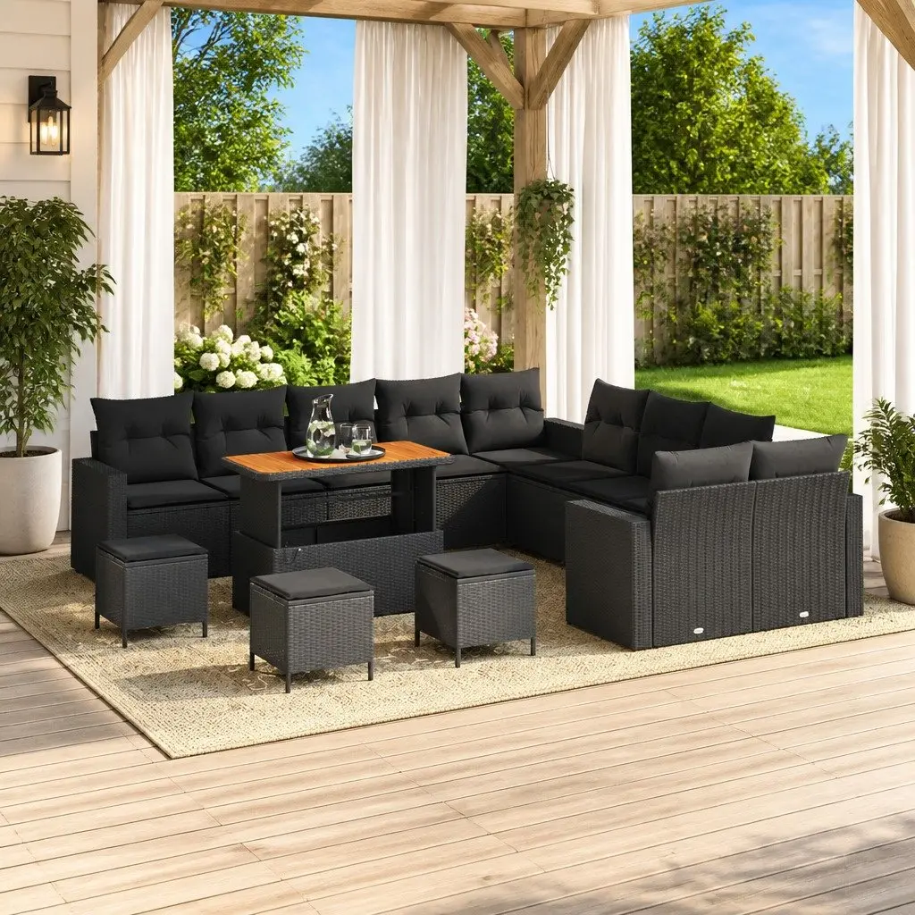 Garden Sofa Set 14 Piece Height-Adjustable Outdoor Seating Black Poly Rattan