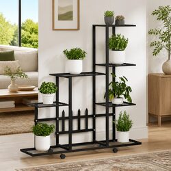 Enhance Your Space with a Mobile Black Metal Plant Stand 94.5x25x92.5cm