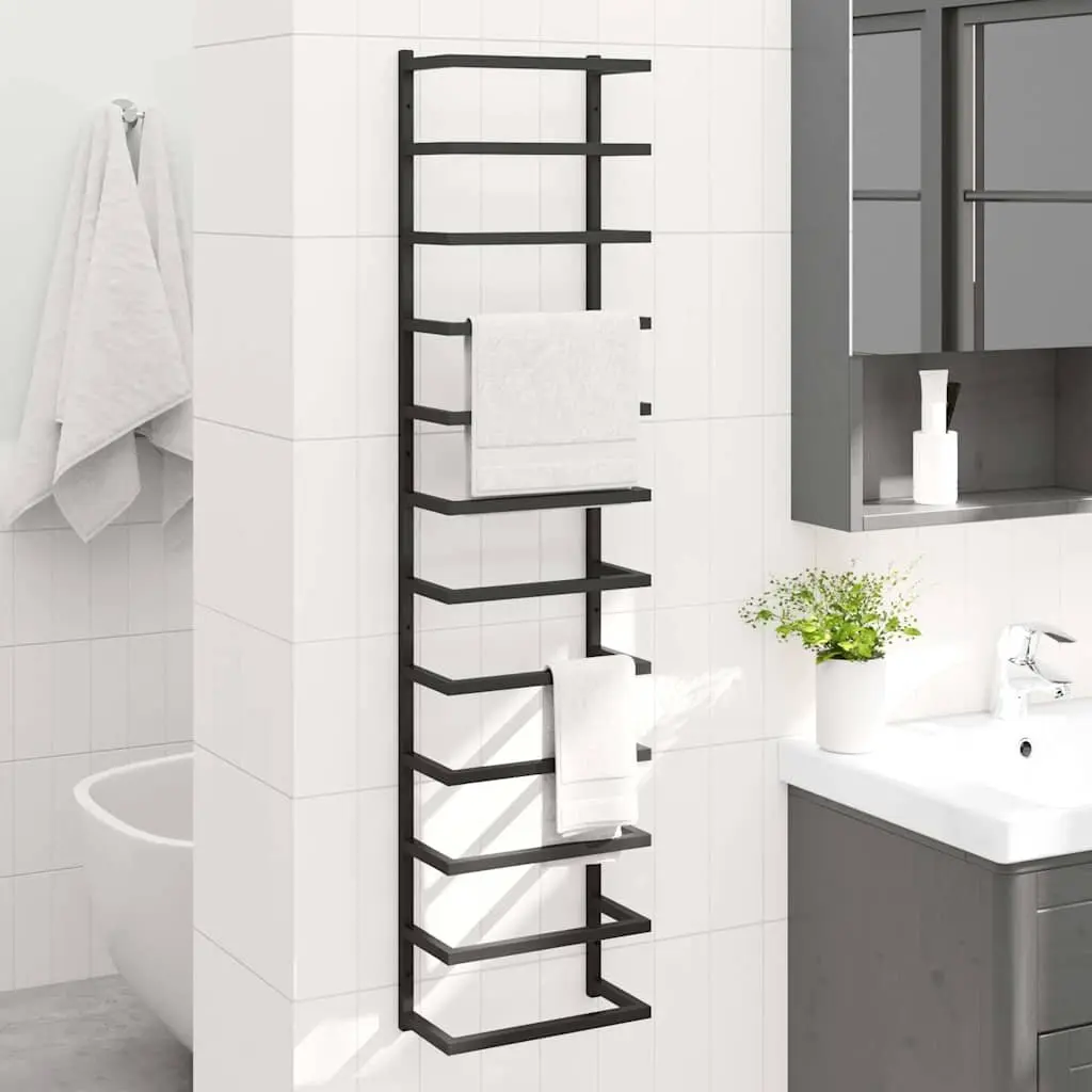 Black Steel Towel Rack Wall Mount Bathroom Holder Storage Organizer 24x12x96cm