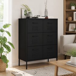 6 Drawer Black Steel Chest Organizer for Your Living Space