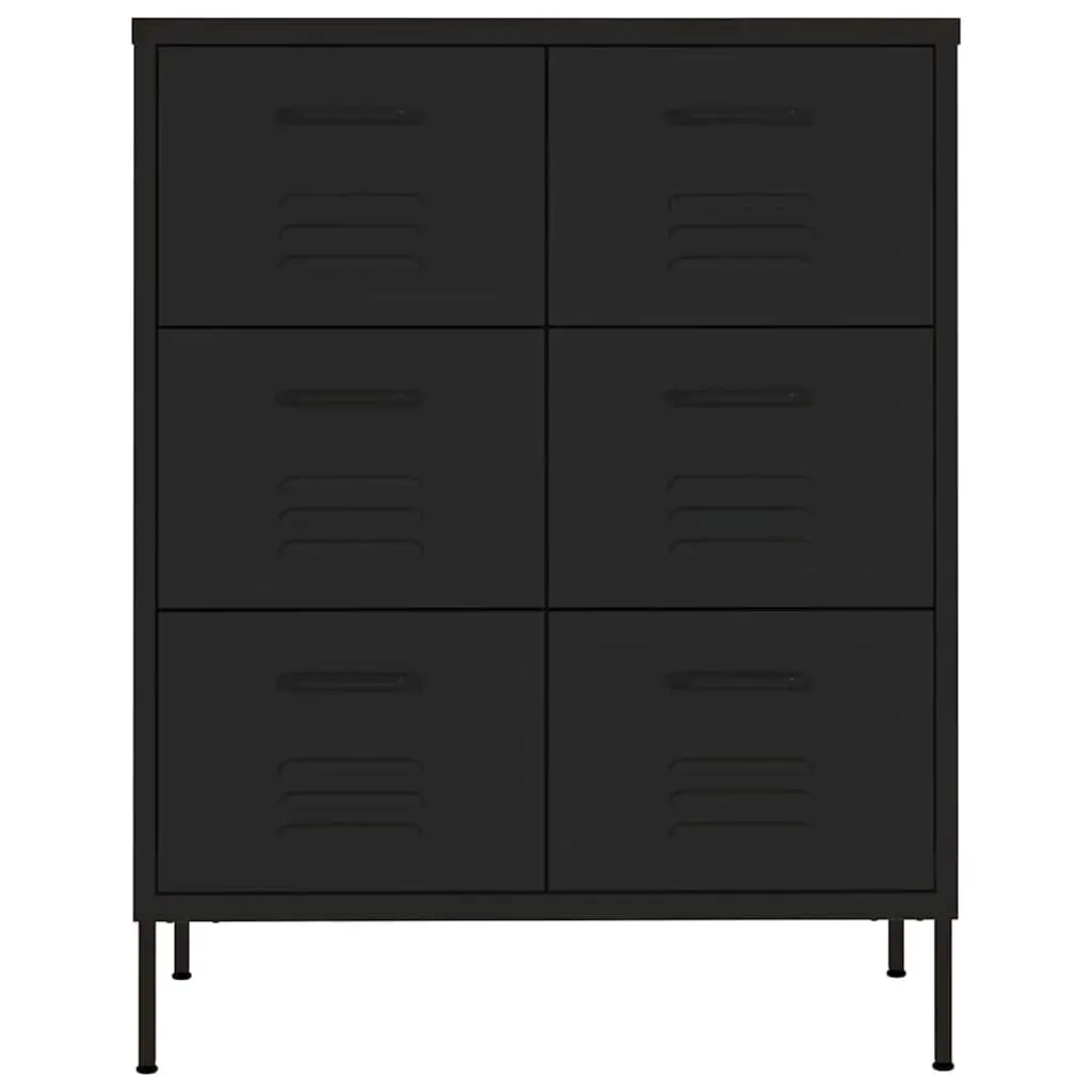 Storage Cabinet 6 Drawer Black Steel Organizer for Bedroom Living Room