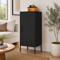 Steel Storage Cabinet Black 42.5x35x101.5cm Adjustable Shelves Organiser