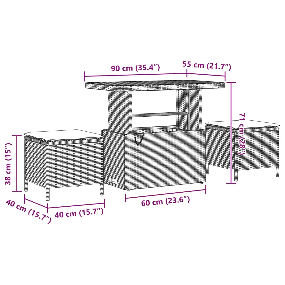 Outdoor Sofa Set 9 Piece Modular Black Poly Rattan with Adjustable Tabletop