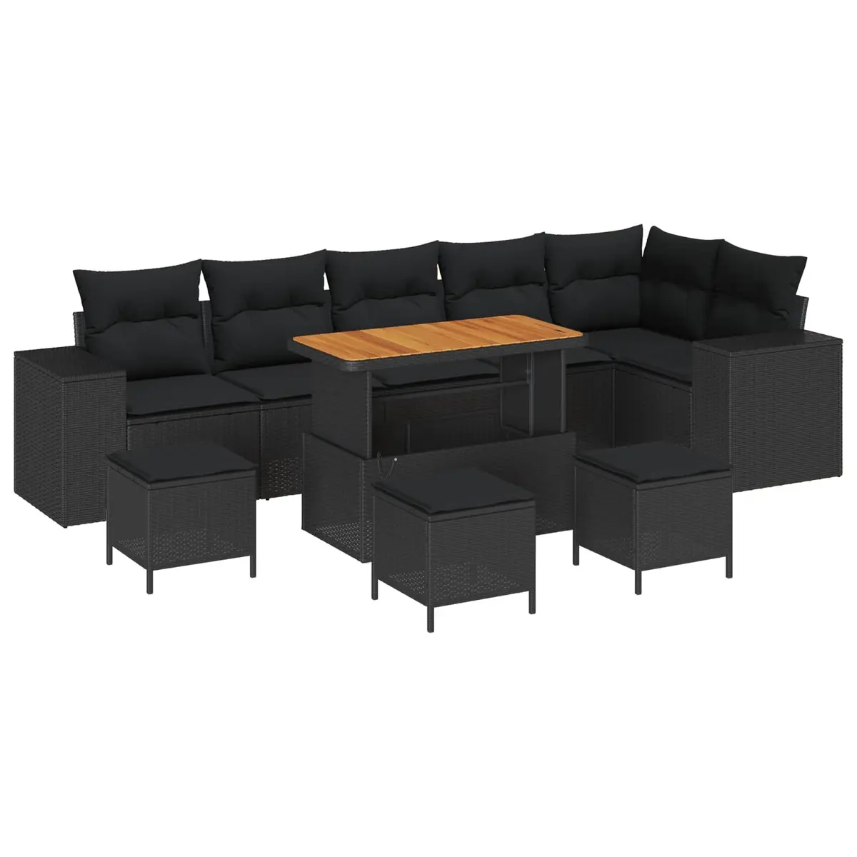 Modular Garden Sofa Set 10 Piece Black Poly Rattan with Height Adjustable Table