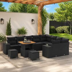 Garden Sofa Set 12 Pieces Modular Outdoor Furniture Black Poly Rattan Lounge