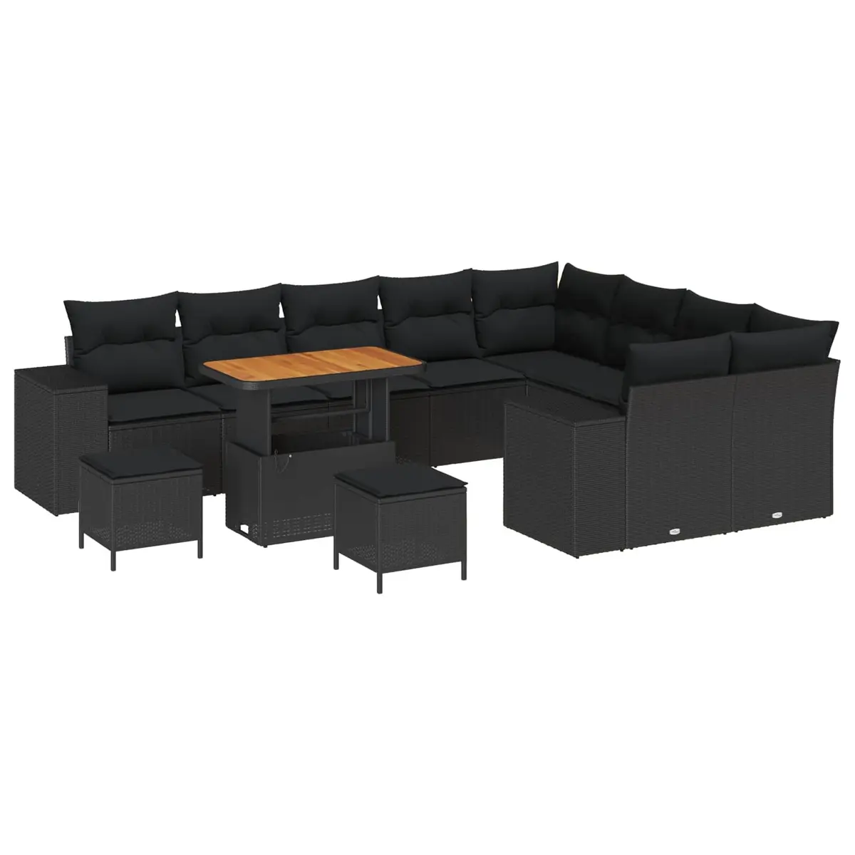 Modular Outdoor Sofa Set 12 Piece Black Poly Rattan Weather Resistant for Garden Lounge Dining