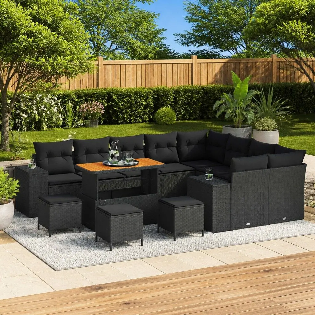 Garden Sofa Set 13 Piece Black Poly Rattan Modular Outdoor Furniture