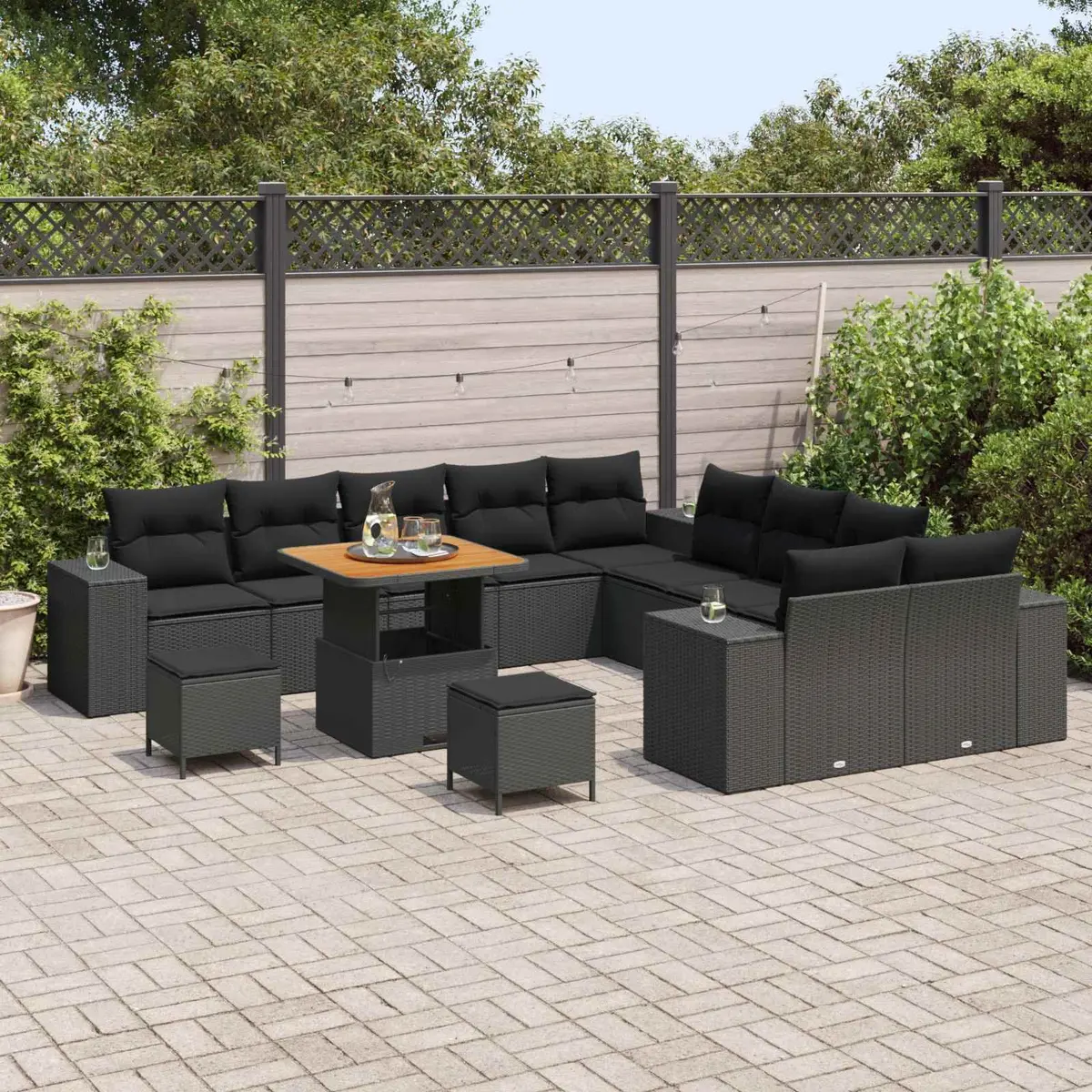 Modular Outdoor Garden Sofa Set 13 Piece Black Poly Rattan Furniture Patio Seating