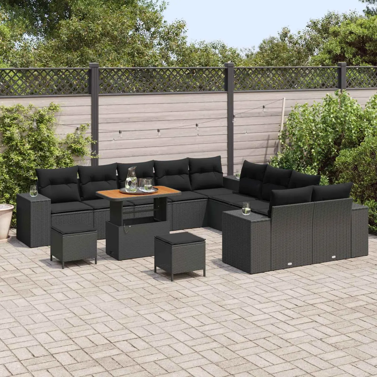 Modular Garden Sofa Set 13 Piece Black Poly Rattan with Cushions