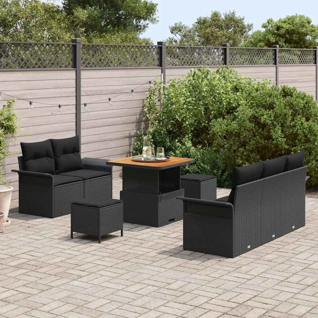 Garden Sofa Set 8 Piece Outdoor Furniture Black Poly Rattan Modular Patio Lounge