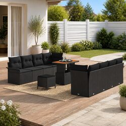 Garden Sofa Set 11 Piece Outdoor Furniture Poly Rattan Black Patio Lounge Suite