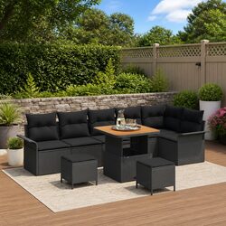 Outdoor Garden Sofa Set 9 Pcs Poly Rattan Black Modular Lounge Furniture