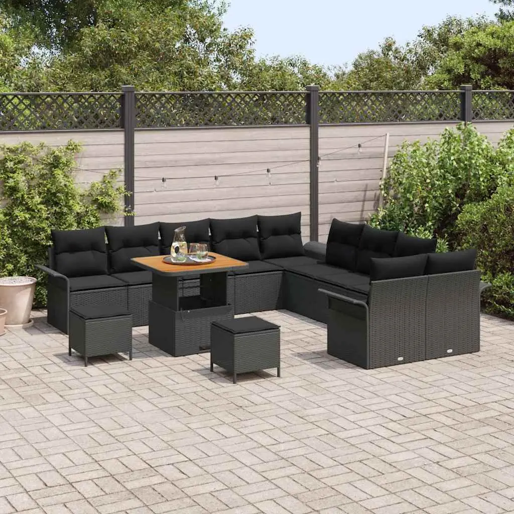 Garden Sofa Set 13 pcs Outdoor Furniture Black Poly Rattan Modular Lounge