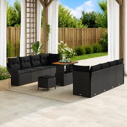 Garden Sofa Set 11 Piece Outdoor Furniture Modular Black Poly Rattan Cushion